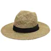 Sombrero de Paja Calado Estilo Old Money, Sombrero Salado Acuático Natural y Ecológico, Sombrero Panamá Calado Transpirable para Viajes de Verano