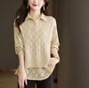 Camisa Falsa de Duas Peças Feminina Primavera e Outono Novo High-end Sense Solto Casual Bonito Estilo Ocidental Camisa Pequena Camisola de Manga Comprida Top