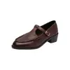 Sapatos de Couro Estilo Academia para Mulheres, Novo Modelo Outono 2026, Sapatos Mary Jane com Tira em T e Salto Médio Robusto, Sapatos com Tira em T
