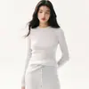 Nueva colección de otoño: suéter de cachemira para mujer, cuello redondo, corte ajustado, favorecedor, prenda base de punto, jersey versátil, top suave
