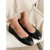 Versión de piel de oveja~Nuevos zapatos planos tipo bailarinas de punta redonda y lazo poco profundo de estilo francés simple para mujer, zapatos planos versátiles
