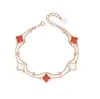 Pulseira de Trevo de Quatro Folhas em Prata Pura S999 para Mulheres, Estilo Mori, Pulseira de Cinco Flores Fresca e Simples, Joia de Luxo Leve, Minimalista de Camada Dupla Venda por Atacado