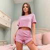 2025 Europeo y Americano en stock pijamas de mujer de dos piezas de algodón manga corta shorts traje verano suave moda casual para dormir