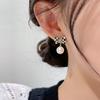 Pendientes de Perla con Lazo de Cuadros Blanco y Negro Zirconia Microincrustada Gota de Aceite Negra Pequeños Frescos Lujo Ligero Elegantes Dulces Pendientes