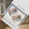 [Iris] Uñas Portátiles Hechas a Mano Estilo Francés con Degradado Morado Ojo de Gato, Efecto Iluminador, Pedrería Grande, Brillo Deslumbrante, Sensación de Alta Gama, Artículo de Lujo Popular