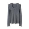 [Hilo Biella Alemán] Hilo Yangtze de Calidad 48 Count Lana Peinada Manga Larga Cuello en U Camiseta Interior de Punto
