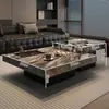 Mesa de café minimalista de piedra estilo italiano, Muebles modernos de lujo ligero para sala de estar, Sofá Lawrence de combinación cuadrada para apartamentos pequeños de alta gama