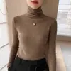 Suéter de cuello alto para mujer con patrón de espiga, top de punto de manga larga ajustado para otoño e invierno, perfecto como capa base
