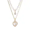 Collar de Perlas de Diseño Coreano Transfronterizo, Sencillo, Ligero, Lujoso, Gama Alta, Temperamento, Cadena para Clavícula, Joyería con Colgante de Piedra Preciosa de Amor