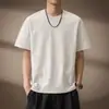 Camiseta masculina texturizada com degradê de manga curta, novo estilo de verão, top jacquard de listra vertical, caimento solto, camiseta gola redonda