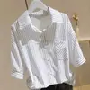 Camisa Rayada Simple Transfronteriza Europea y Americana para Amazon con Bolsillo Único, Corte Holgado, Adelgazante, Elegante, Camisa Básica de Manga Corta para el Trabajo