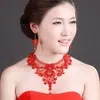 Accesorios de boda europeos y americanos, collar y pendientes de cristal de encaje rojo, venta al por mayor, conjunto de joyería de novia T006