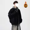 Jaqueta de Algodão Desconstruída Estilo Americano Falsa de Duas Peças para Homens, Outono e Inverno, com Algodão Adicionado, Cool de Rua, Toque de Luxo, Blusa com Capuz para Uso ao Ar Livre