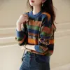 Sensación Vibrante de Oxígeno ~ Color Antienvejecimiento Diseño Sencillo Jacquard de Contraste Retro Tejido de Punto Tejidos para Mujer Otoño e Invierno