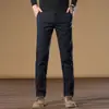 Calças Casuais Cinza de Alta Qualidade de Hong Kong Masculinas 2025 Novas Outono Slim-fit Calças Retas de Negócios Forradas com Lã Espessadas