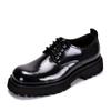 Zapatos de hombre punta de alfiler zapatos de cuero zapatos de hombre piel genuina primera capa piel de vaca punta redonda plataforma británica zapatos Derby zapatos casuales de hombre aumento de altura