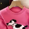 Suéter bordado rosa choque para filhote, blusa de tricô estilo coreano mais grossa, outros itens da moda