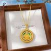 Pingente Amarelo do Deus da Riqueza com Cravação de Diamantes Rotativo, Placa Redonda Esmaltada Dourada com Areia Estilo Antigo, Banhado a Ouro Cobre, Nova Moda Chinesa para o Dia a Dia