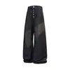 Calça jeans de cinco botões, cor natural crua, para homens altos, comprimento estendido, estilo high street americano, perna reta larga