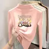 Y2241# camiseta interior para niñas nuevo otoño e invierno engrosada grande para niños manga larga forrada de polar engrosada cuello semi-alto estilo extranjero top