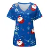 2024 Estação Independente de Comércio Exterior Outono e Inverno Novo Natal Digital Impressão 3D Gola V Bolso com Aba Calça Camiseta de Manga Curta Uniforme de Enfermagem Feminino