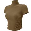 Top Deportivo de Cuello Alto Pequeño Transfronterizo para Mujer, Plisado, Entallado, Ropa de Yoga, Delgado, Camiseta de Manga Corta para Correr, Fitness