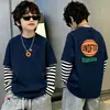 Camiseta de manga larga para niño, top infantil 100% algodón, colección otoño 2026, informal, con rayas, patchwork, imitación de dos piezas, capa base para niños mayores
