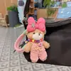 Macacão de Lã Fofo para Outono e Inverno Chaveiro de Urso para Chave do Carro Boneca de Pelúcia Desenho de Laço Pingente para Bolsa para Mulheres