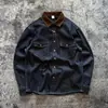 Camisa de Mezclilla con Bloques de Color Parcheado Retro Americano Cuello Solapa Marca de Moda para Hombre Chaqueta de Mezclilla Azul Resistente Bolsillo Ropa de Trabajo Hombre