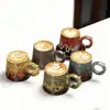 Conjunto de Xícara e Pires para Café Torneado em Forno, Xícara Criativa de Cerâmica para Latte Art, Caneca Retrô de Grés, Copo de Água, Xícara com Alça de Gancho