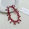 Collar con Borla de Gota de Agua Flor de Cristal Rojo Moda para Mujer Elegante Diseño de Nicho Cadena para Clavícula de Gama Alta