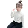 Camada Base Térmica para Meninas, Novo Estilo Outono e Inverno, Camiseta de Manga Longa com Gola Alta para Crianças, Top Doce e Fofo