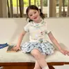 2026 Novo Conjunto de Roupa para Meninas Verão Desenho Animado Unicórnio Renda Manga Curta Camiseta Saia de Bolo Conjunto de Duas Peças Estilo Fofo