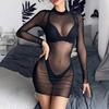 Bikini de Malla Pura para Niña Sexy Transparente de Manga Larga para Fiesta de Verano en la Playa Traje de Baño Fabricante Mayorista