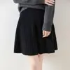 Saia curta de lã pura para todas as mulheres, saia de malha, saia curta em linha A, cobertura de outono e inverno, saia plissada de cashmere