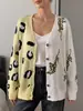 Cárdigan con Botones, Estilo Europeo y Americano Transfronterizo, Abrigo de Otoño e Invierno, Bloques de Color, Suéter de Punto Jacquard con Estampado de Leopardo, Suéter Navideño