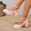 Zapatos de Ballet de Talla Grande Transfronterizos para Mujer, Estilo Europeo y Americano, Zapatos Planos Rosas con Cordones y Puntera Cuadrada, Zapatos Casuales de Verano para Mujer al por Mayor
