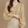 Moda Feminina de Alto Padrão 2024 Novo Outono Design de Alto Padrão Nicho Slim Camisa Floral Amarela para Mulheres