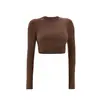 Ropa de Yoga Top para Mujer Secado Rápido Running Corto Expuesto del Ombligo Elástico Ajustado Fitness Camiseta de Manga Larga Ropa de Entrenamiento Otoño