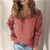 Europa e Estados Unidos transfronteiriço Amazon primavera 2025 novo feminino solto manga longa camiseta feminina gola V suéter cor sólida top