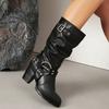 Novas Fivelas de Cinto Botas de Cano Médio Botas de Cavaleiro Britânico Botas de Moda de Salto Alto Grosso Tamanhos Grandes 40-50 Botas de Exportação