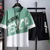 Traje casual de seda de hielo para hombre, moda de verano, estampado, manga corta, pantalones cortos, talla grande, traje deportivo de dos piezas