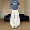 Jeans branco retro americano de cintura alta com perna curva para homens, nova coleção primavera/outono, design high-street, corte solto, efeito emagrecedor, calça wide leg