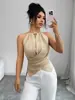 Ropa de mujer transfronteriza: camisola de cuello halter con cintura retorcida, dobladillo irregular, top sin mangas, elegante top de hombros descubiertos