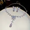 Collar de Mariposa con Zirconia y Borla, Aretes a Juego, Estilo Coreano, Cadena para Clavícula de Moda Elegante, Cadena de Collar de Lujo Ligero de Alta Calidad para Mujeres