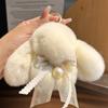 Fofo Real Pelo de Coelho Rex Laço Pérola Coelho Chaveiro de Carro Pingente Boneca de Pelúcia Mochila Pingente