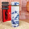 Caneca Cerâmica Azul e Branca de Camada Dupla Jingdezhen, Caneca Térmica, Caneca para Escritório, Caneca de Presente, Personalização de Caneca Cerâmica com Logo