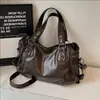 Bolsa de Tote Transfronteriza, Estilo Retro Europeo y Americano, PU de Color Sólido, Bolso de Hombro de Gran Capacidad, Cuero Suave, Bolso Casual de Axila, Bolso Versátil para el Trabajo