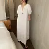 Vestido Longo Bordado Pesado Estilo Coreano Solto Estilo Férias Vestido de Crochê Feminino Manga Bufante Emagrecedor Estilo Coreano Roupa Feminina