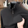 Suéter de punto grueso de invierno 720g 10A con cremallera y cuello alto para hombres de mediana edad, suéter versátil de ajuste holgado casual para hombre